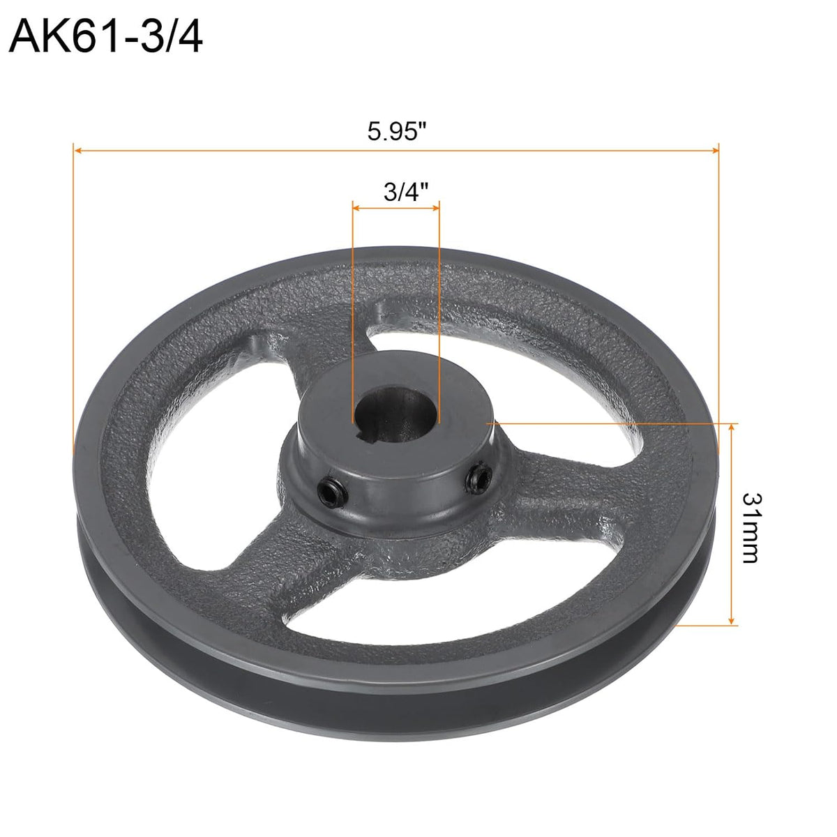 uxcell AK61-3/4 V-Belt Sheave 3/4" Bore, 5.95" OD, Single Groove Web Sheave