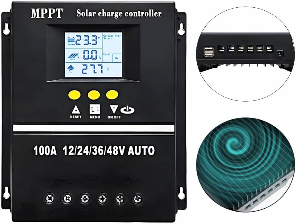 60A MPPT Solar Charge Controller 12V 24V 36V 48V LCD Display Battery Intelligent Regulator Max 100V Input Dual USB