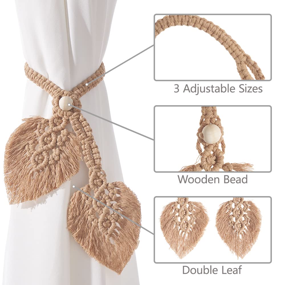 2 Pack Boho Curtain Tiebacks, Apricot