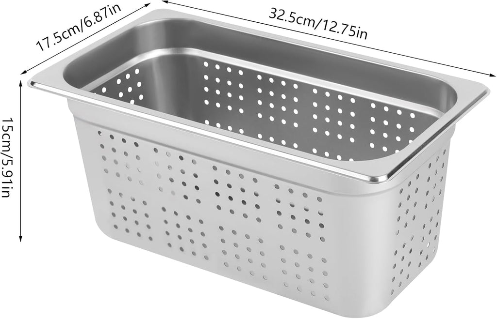 Perforated Steam Pan, 2 Pack 1/3 Size 6" Deep Stainless Steel Hotel Pan