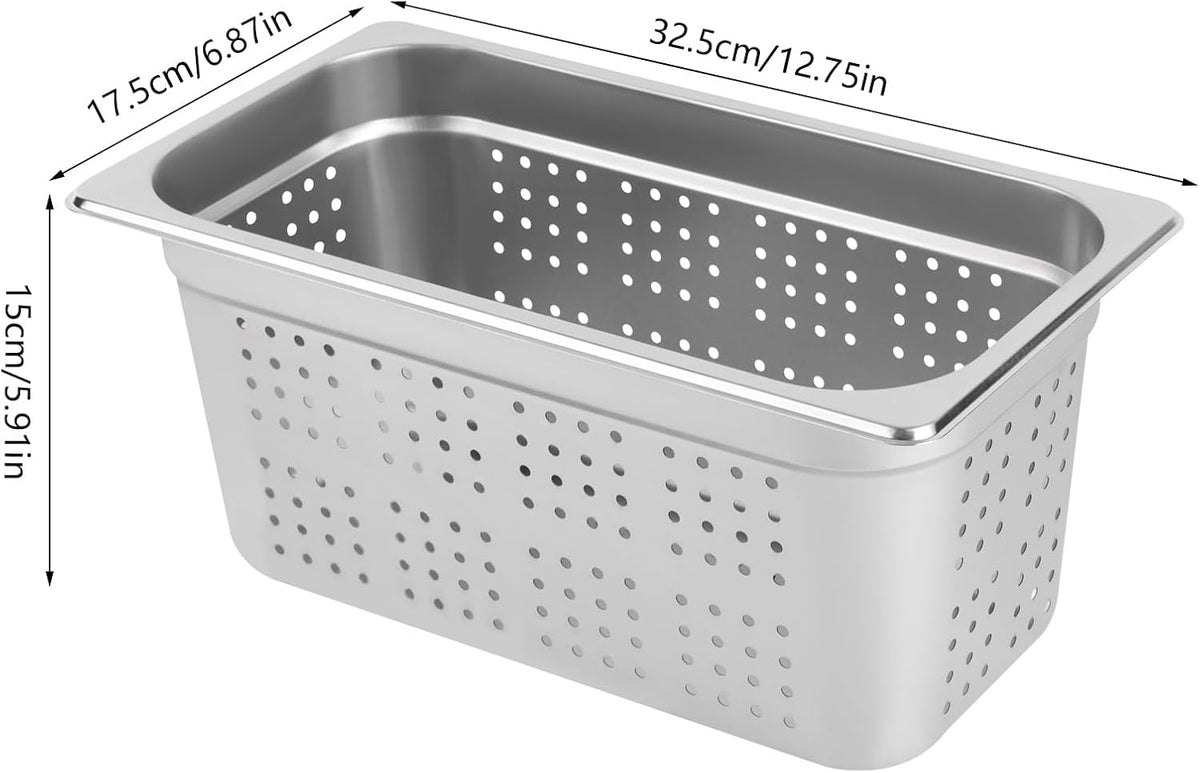 Perforated Steam Pan, 2 Pack 1/3 Size 6" Deep Stainless Steel Hotel Pan