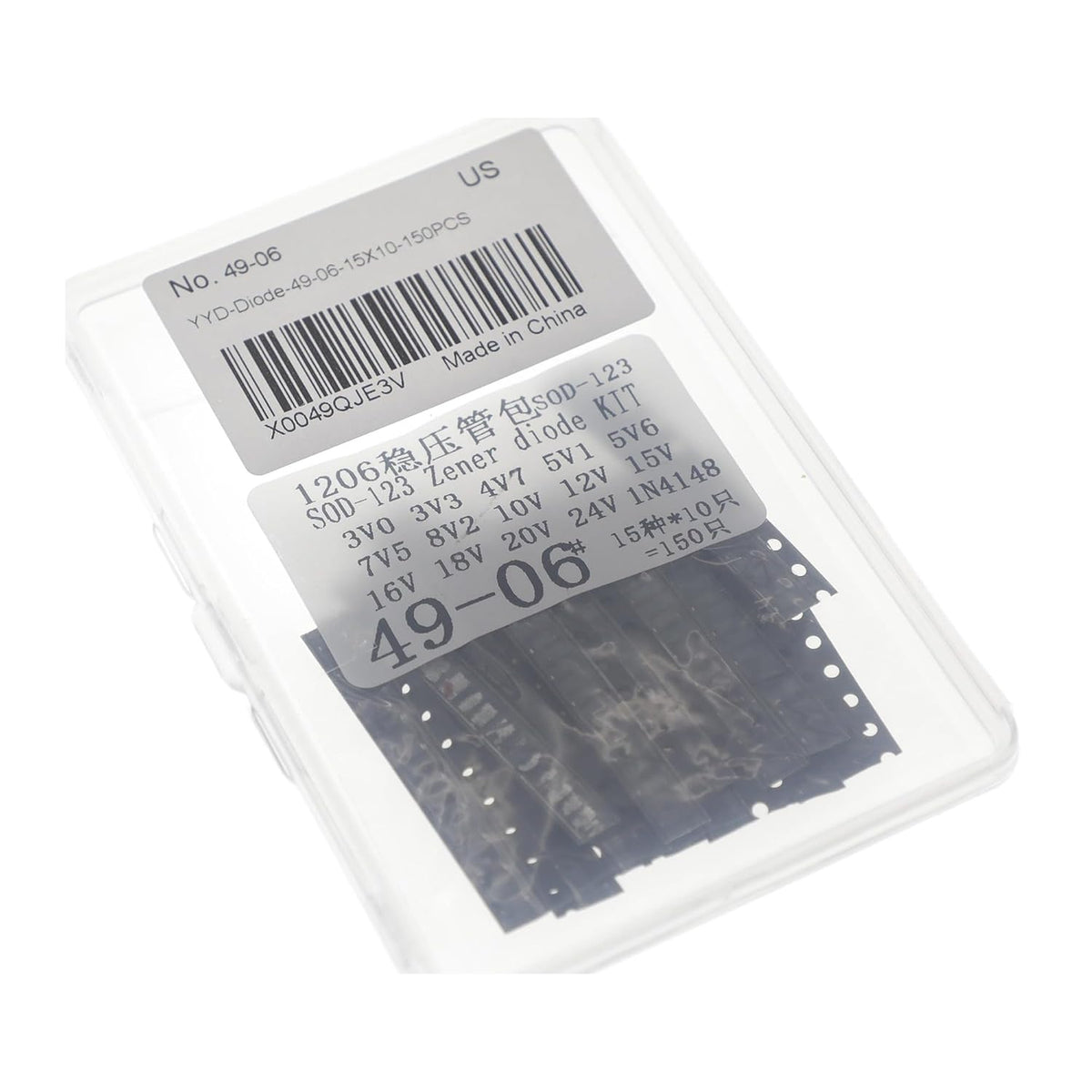 150 Pcs 0.5W Zener Diode Kit 14 Values 3V-24V SOD-123 Plus 1N4148