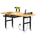 60" Heavy-Duty Solid Wood Work Bench with Drawers, Adjustable Height Workbench with Wheels, 2000 LBS Capacity Work