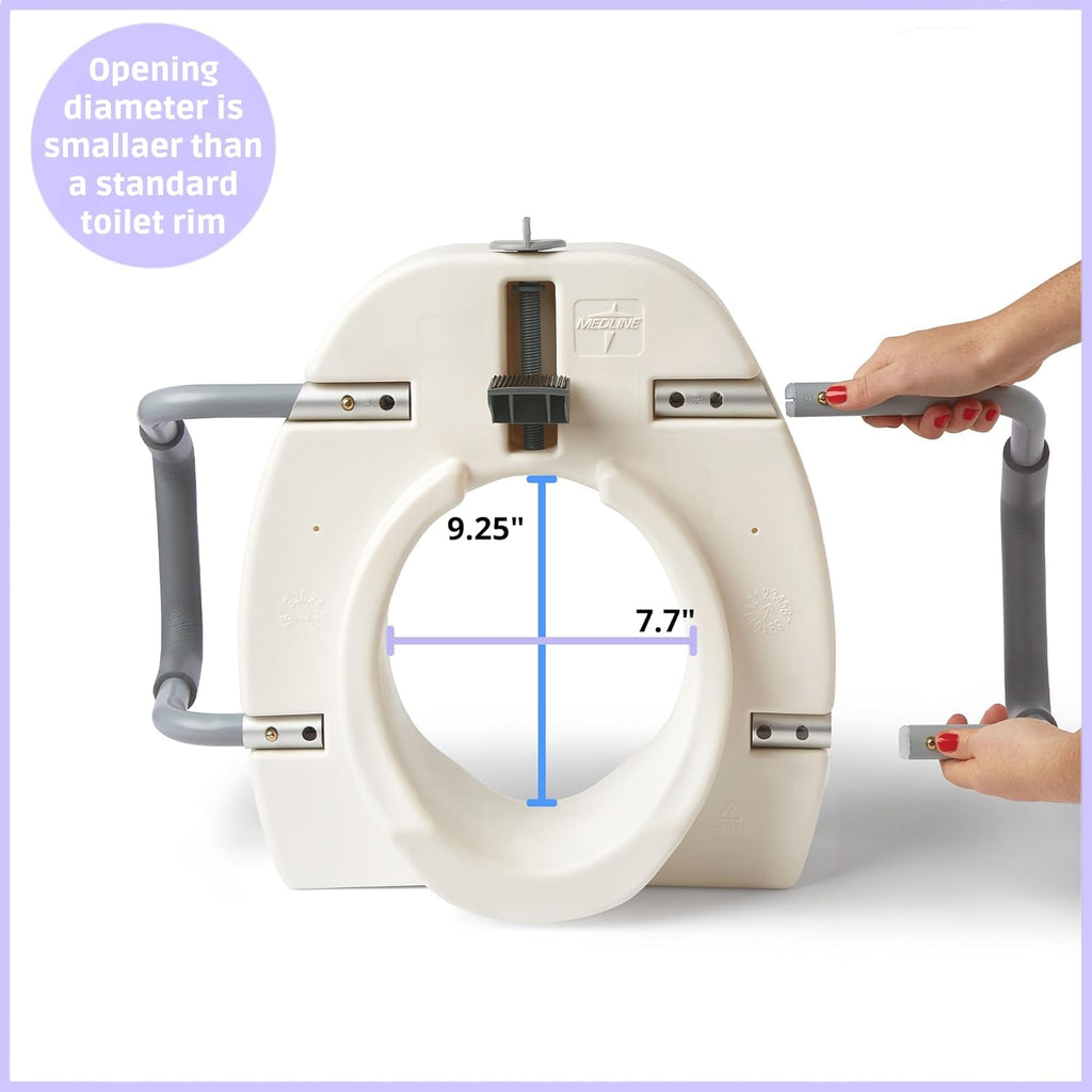 5" Elongated Raised Toilet Seat, with Lock and Removable Padded Arms- A Medical Seat for Seniors, Elderly, Adults, or
