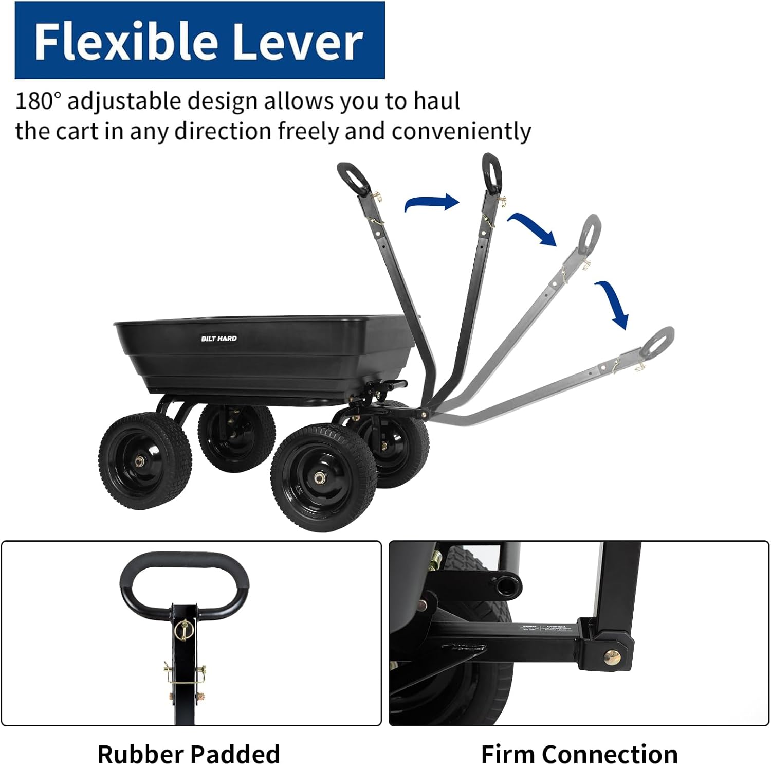 Poly Garden Dump Cart 1200 lbs with No Flat Tires, Quick Release, 2-in-1 Convertible Handle, 7 Cu Ft Dump Wagon Heavy
