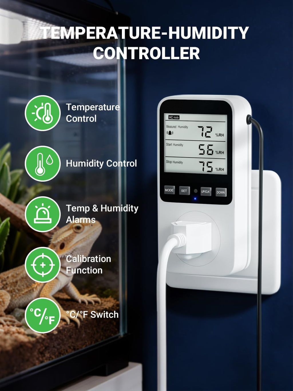 Temperature and Humidity Controller, Thermostat Controlled Outlet | Temperature Humidity Alarms for Humidifier, Plug