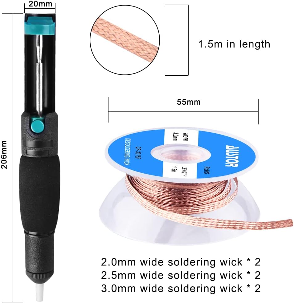 AUSTOR Desoldering Sucker and 6 Pcs Solder Braid Wick with Flux