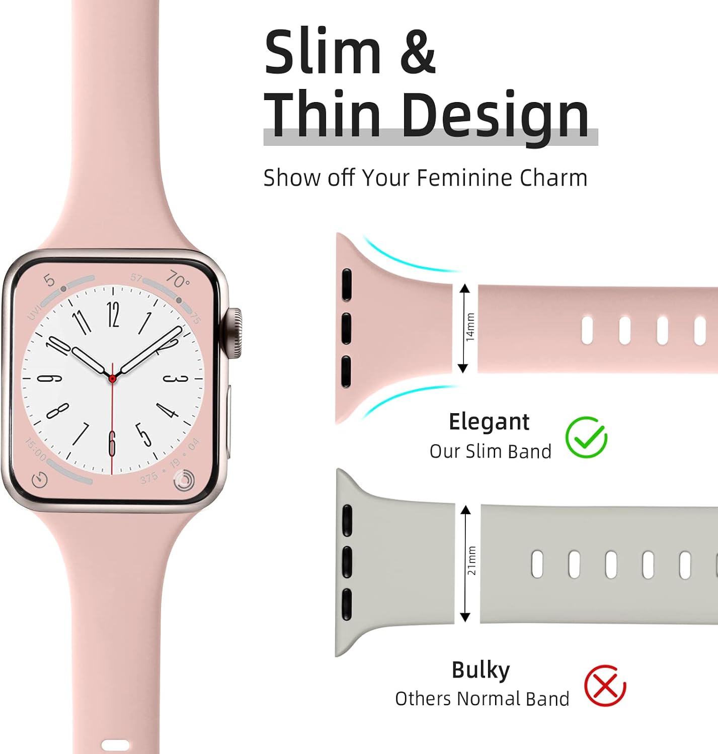 Thin Slim Bands Compatible with Apple Watch Bands 40mm 41mm 42mm 38mm iWatch Bands Series 11 10 9 8 7 6 5 4 SE for