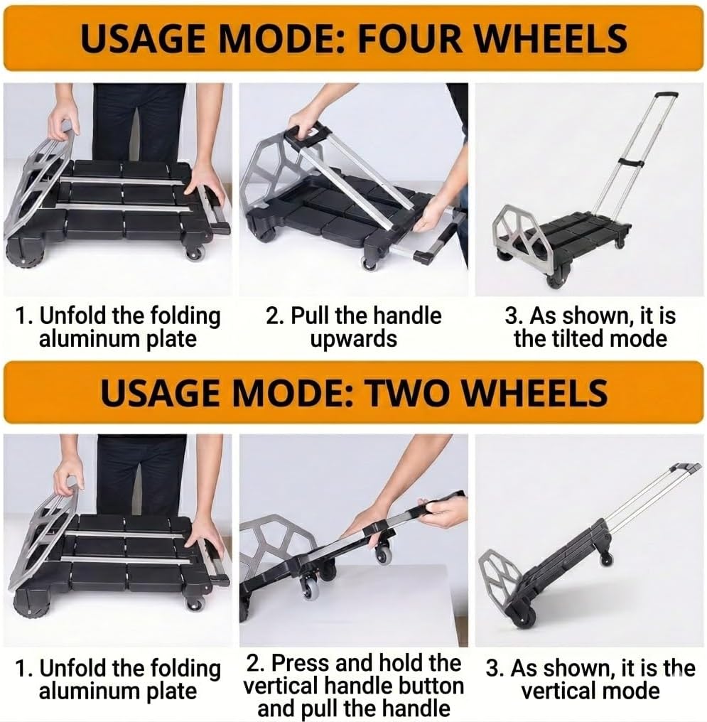 Upgraded 3-in-1 Folding Hand Truck, 500 lbs Capacity Heavy Duty Convertible Dolly Cart with Rubber Wheels