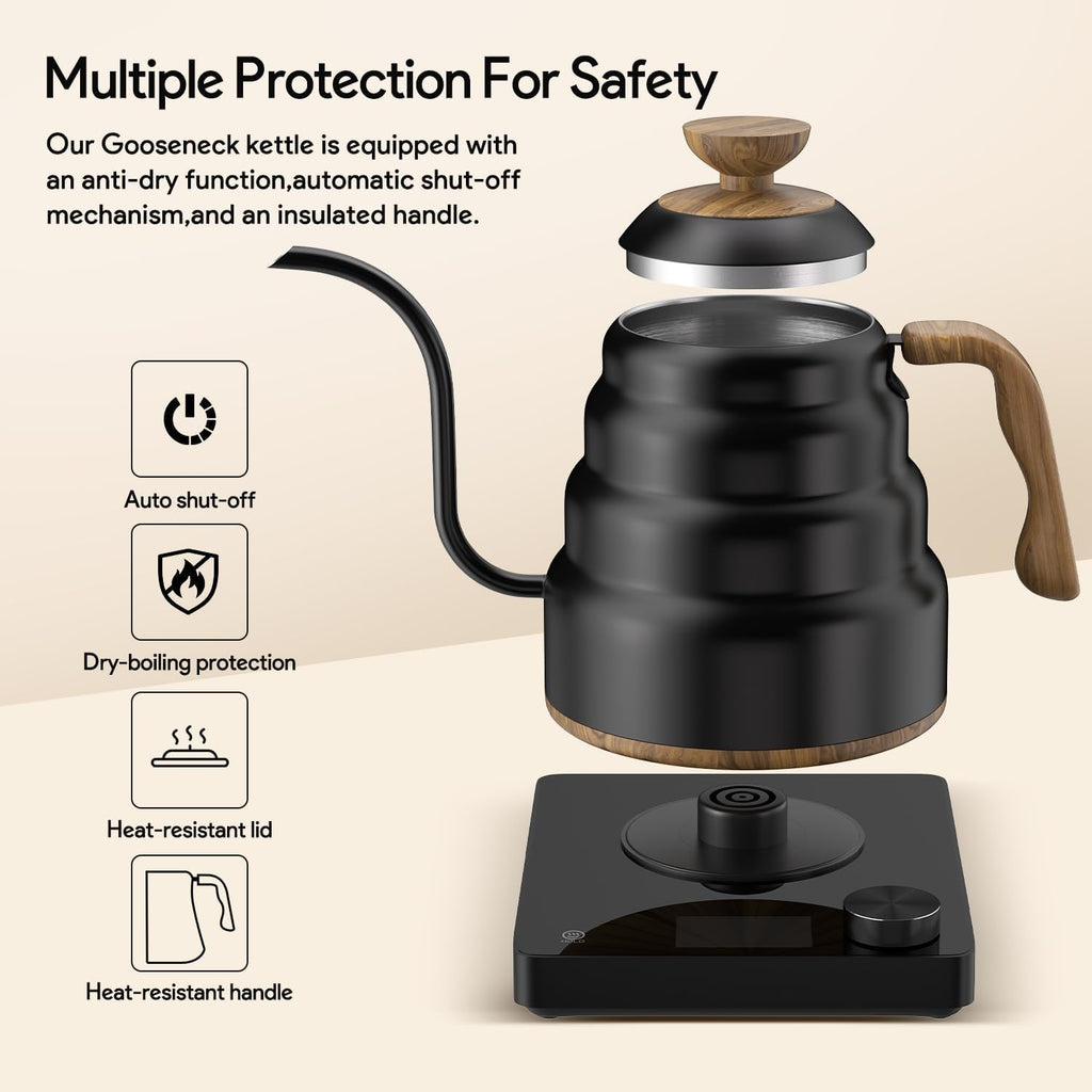 Electric Gooseneck Kettle, 30oz/0.9L Intelligent Temperature Control, Quick Heating, 304 Stainless Steel for Pour