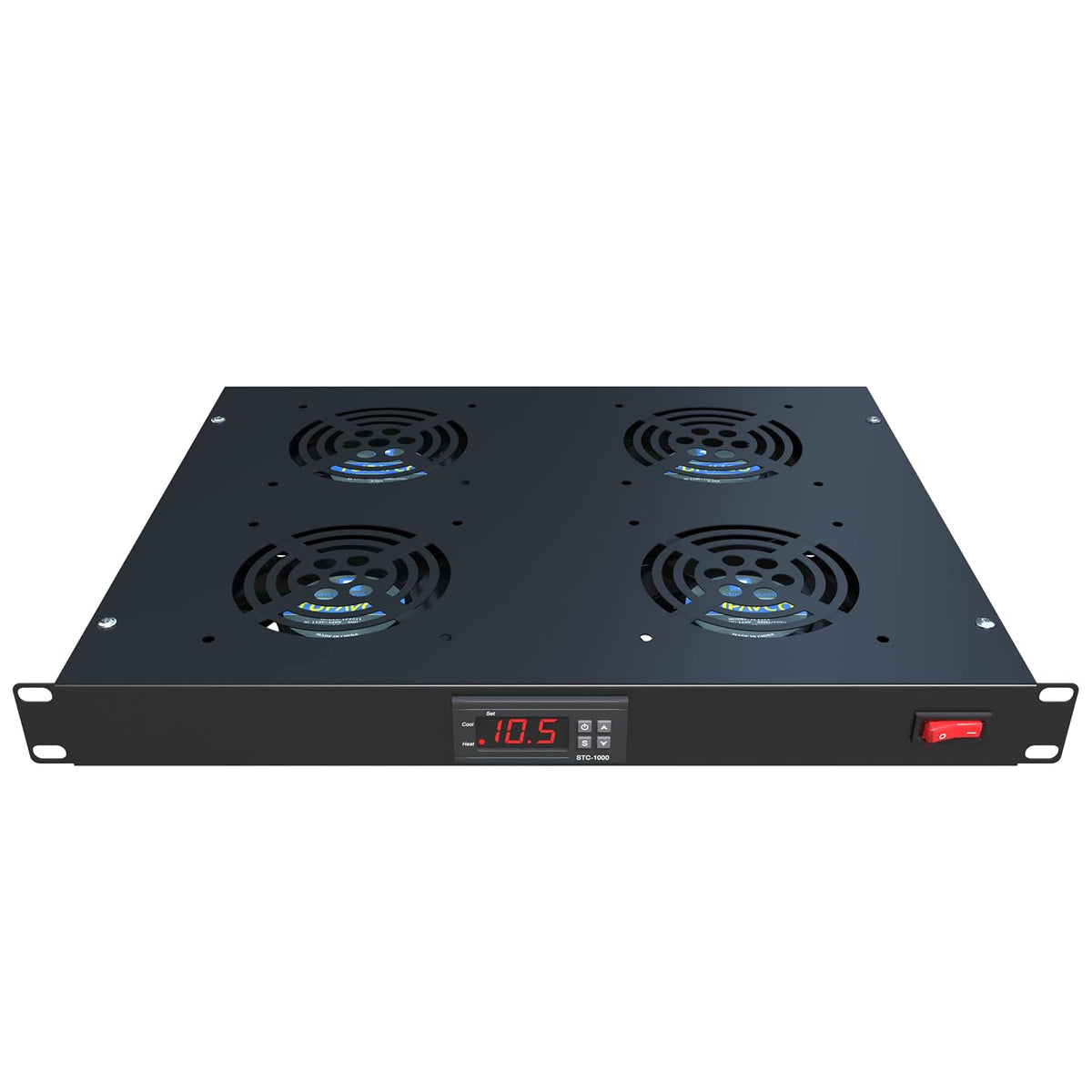 Rack Mount Fan - 4 Fans 1U 19" w/Adjustable Temperature & Digital Display