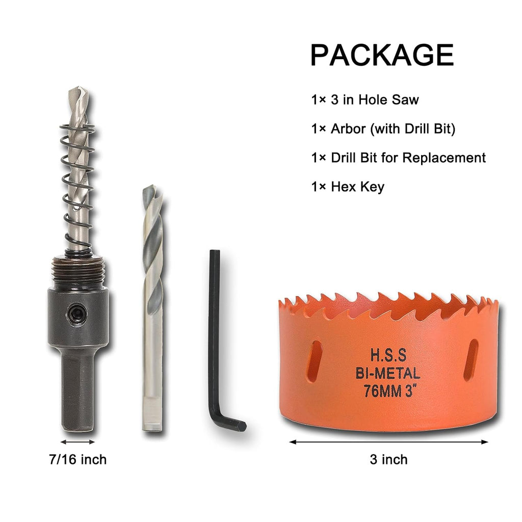 3 inch Hole Saw for Wood, Metal, Plastic & Drywall, with Arbor