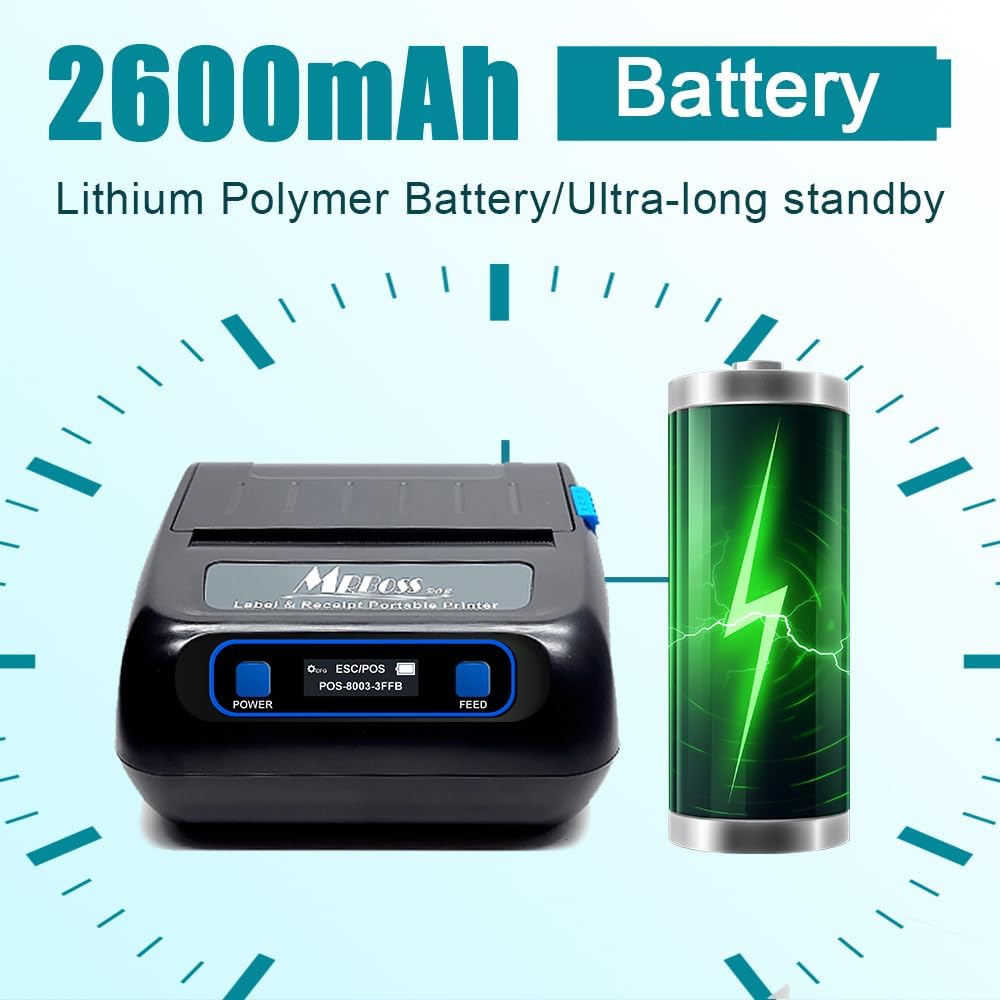 MRBOSS 80mm Portable Bluetooth Receipt Printer - Easy-to-Connect Thermal Receipt Printer with USB and Bluetooth for