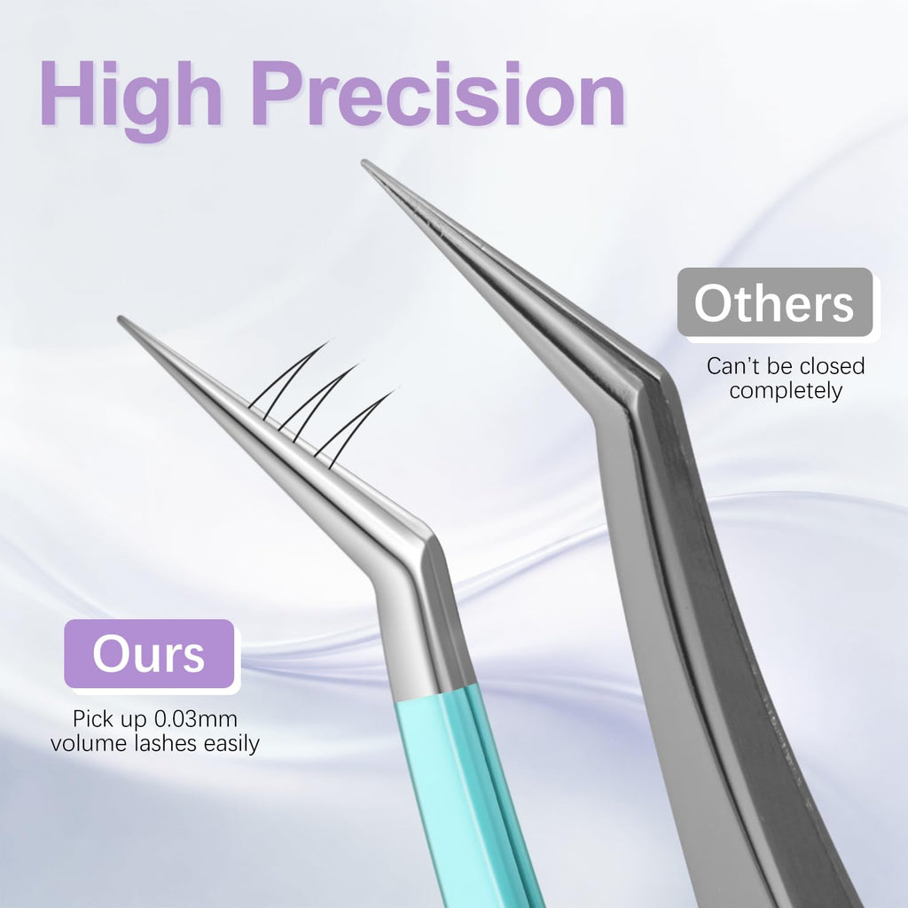 5 PCS Lash Tweezers Set for Eyelash Clusters | High-Precision Eyelash Tweezers Kit for Lash Extensions with Leather