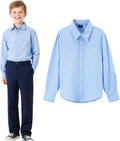 Boy School Uniform Shirt Kids Classic White Blue Long Sleeve Button Down Dress Shirt Ages 5-16