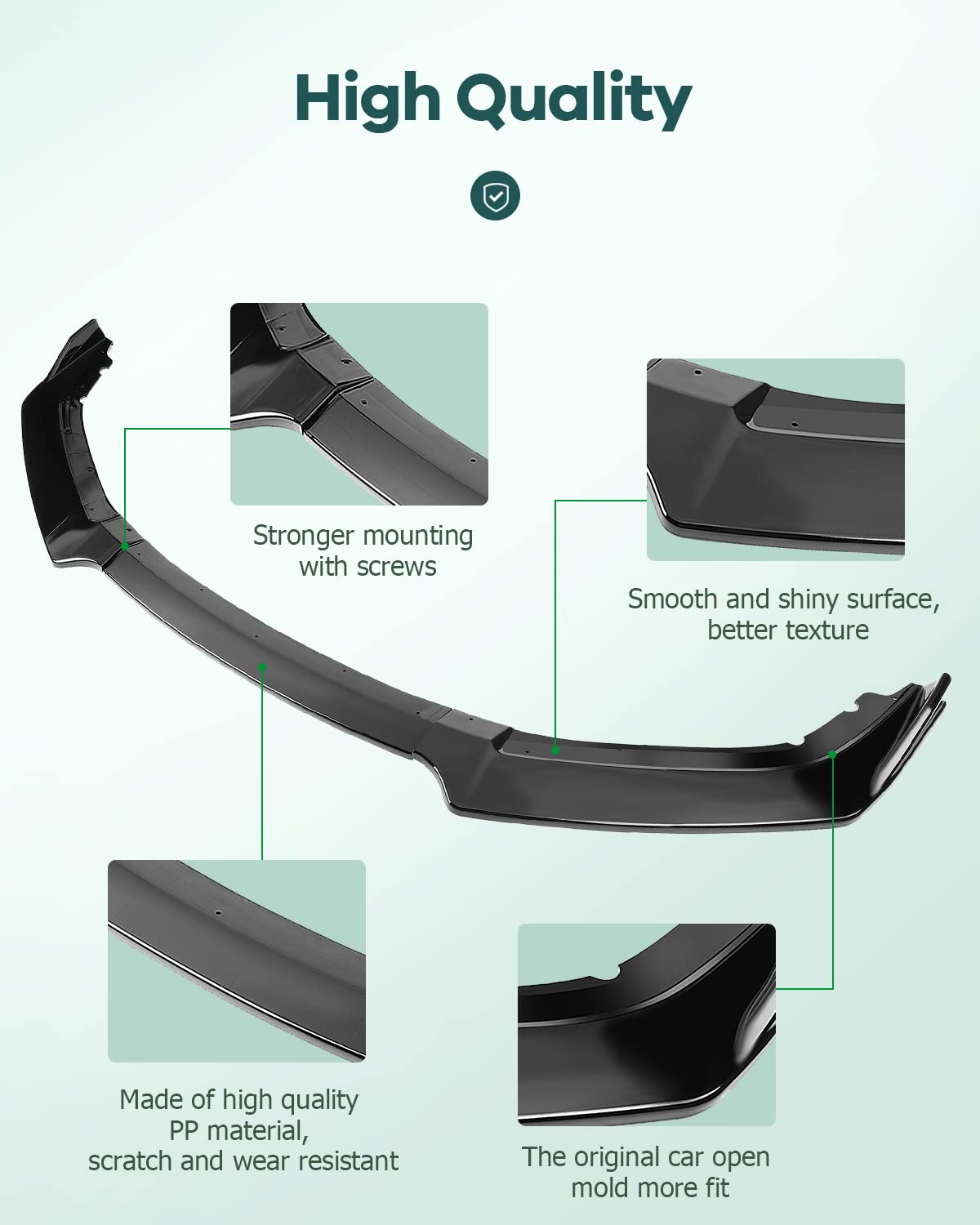 3PCS Black PP Front Bumper Body Kit Spoiler Chin Spoiler