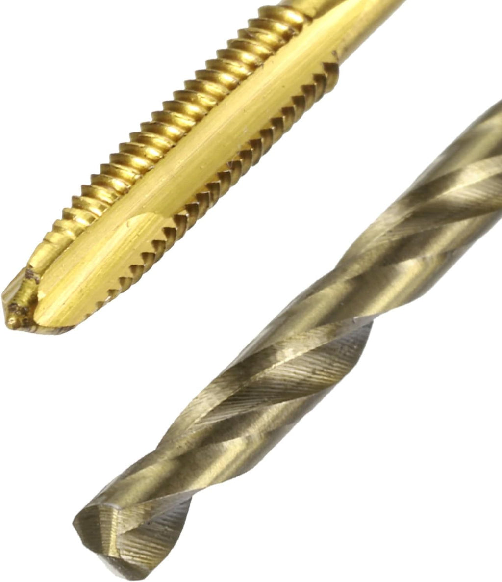 uxcell Metric Tap & Drill Bit Set, 2pcs M3 x 0.5 Spiral Point Thread Taps Titanium Coated and 2pcs 2.5mm Twist Drill Bits Roasted Yellow, Screw Tapping Threading Tools