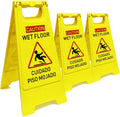3-Pack Caution wet floor sign, 24 in. (approx. 60 cm) Height,Bright Yellow Double-Sided Folding A-Shaped Frame