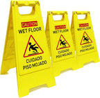 3-Pack Caution wet floor sign, 24 in. (approx. 60 cm) Height,Bright Yellow Double-Sided Folding A-Shaped Frame