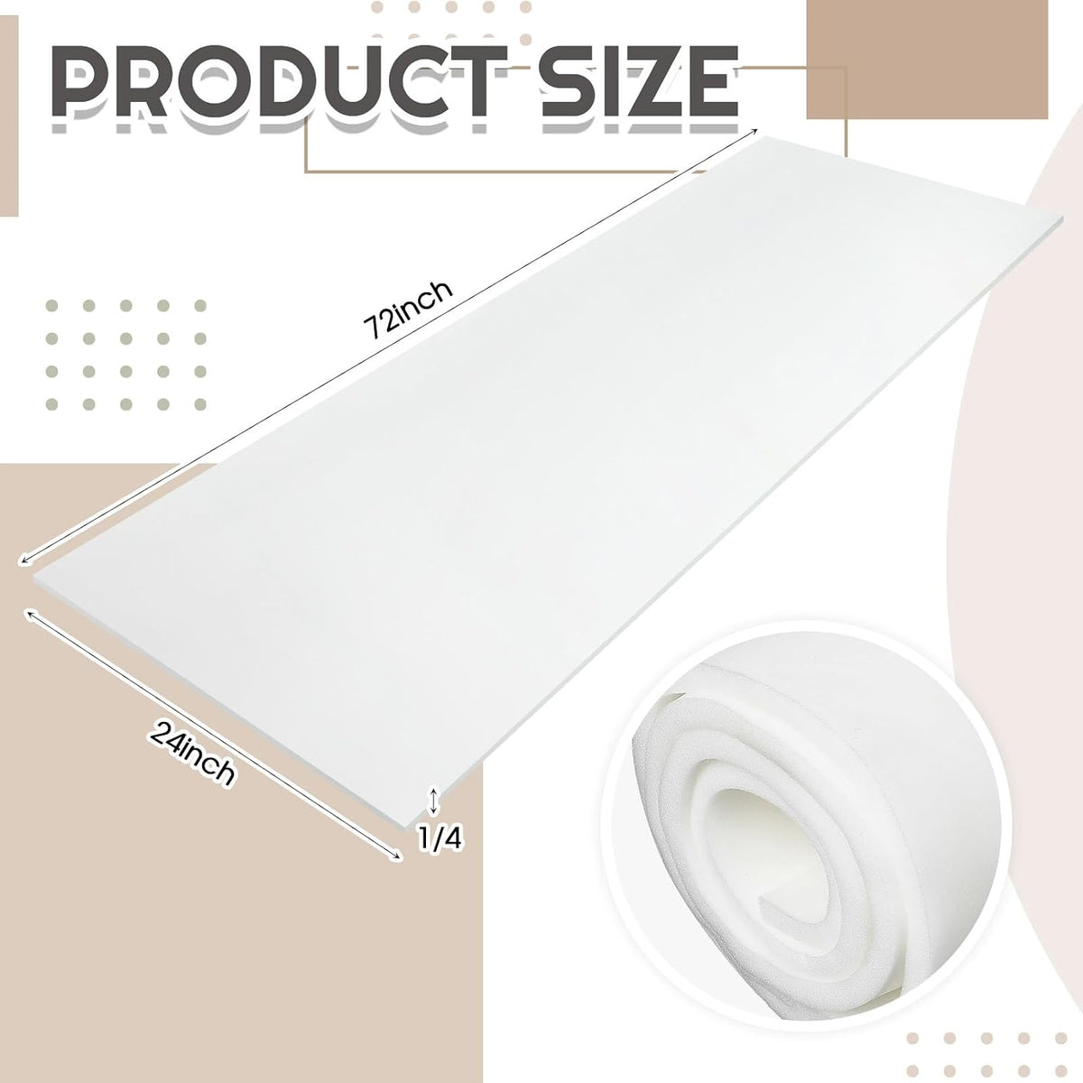 4 Pack Upholstery Foam Sheet, 1/4" x 24" x 72", White