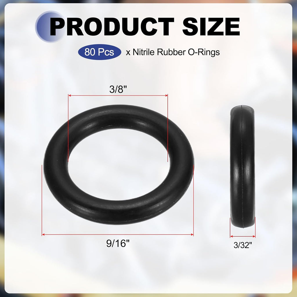 uxcell 80Pcs AS-110 Nitrile Rubber O-Rings 3/8" ID 9/16" OD 3/16" W