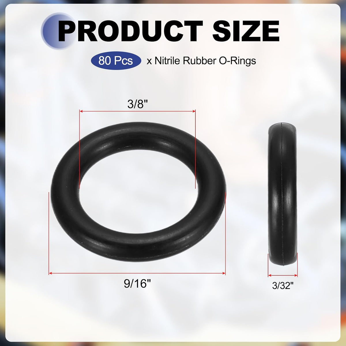 uxcell 80Pcs AS-110 Nitrile Rubber O-Rings 3/8" ID 9/16" OD 3/16" W