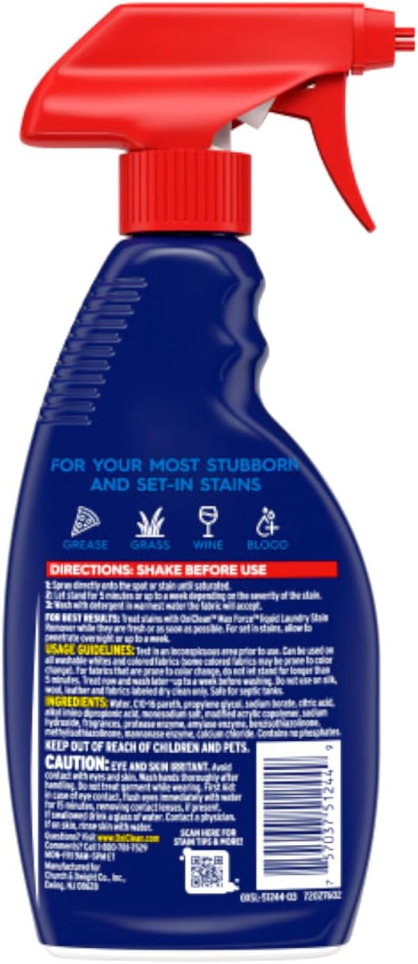 Max Force Laundry Stain Remover Spray, 12 fl oz + 48 Fl Oz Refill Bottle Kit 60 Fl Oz Total