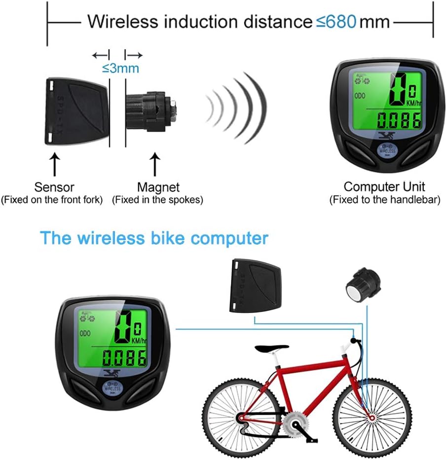 Bicycle Speedometer and Odometer Wireless Waterproof Cycle Bike Computer with LCD Display & Multi-Functions by YS