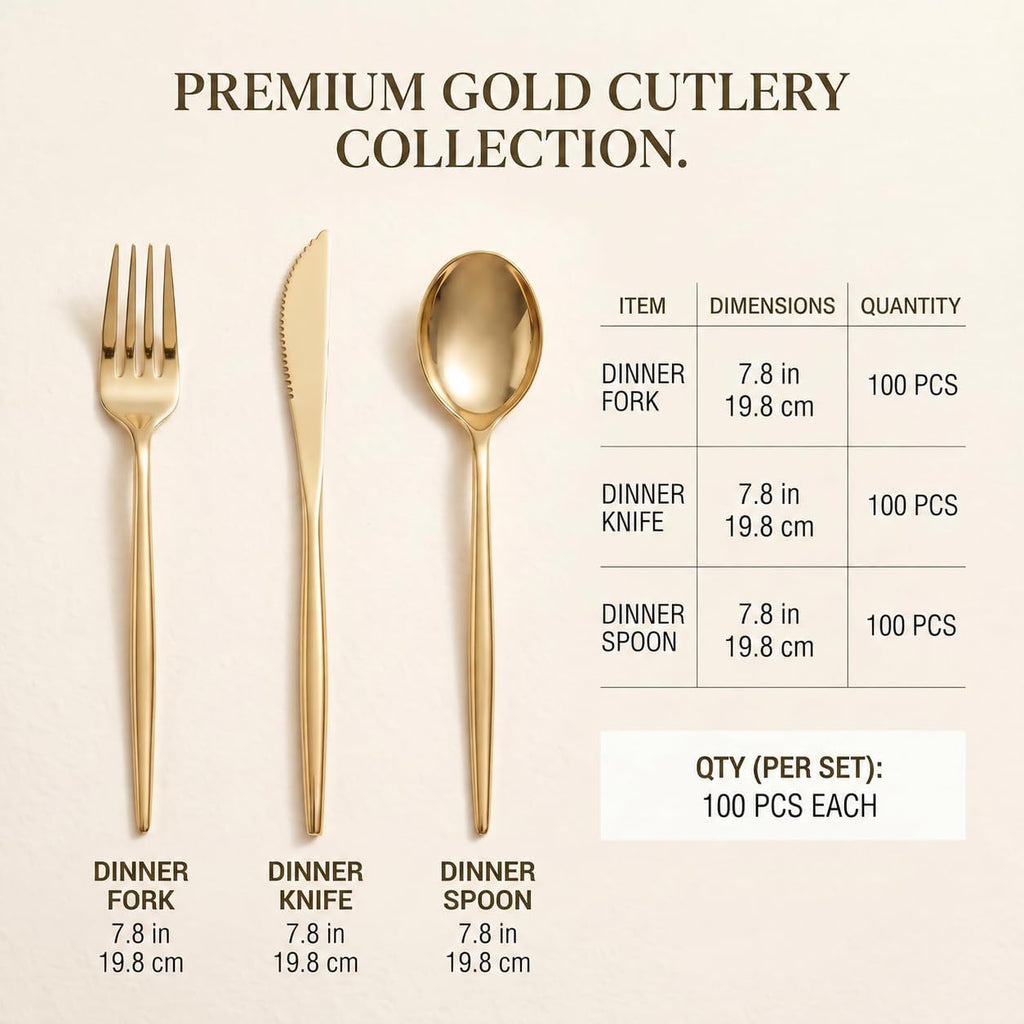 Gold Plastic Silverware, 300-Piece Disposable Cutlery Set