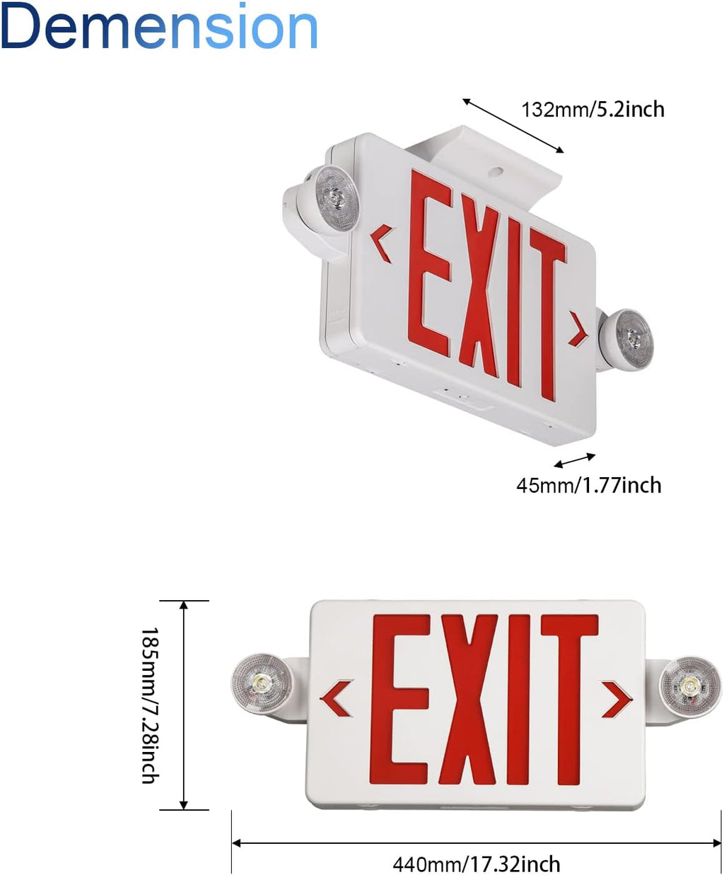 Red Exit Sign with Emergency Light, LED Exit Light with Battery Backup, UL Listed, AC 120/277V, Commercial Emergency