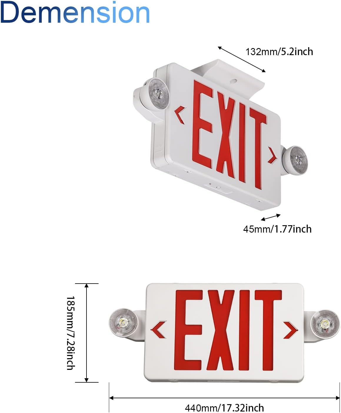 Red Exit Sign with Emergency Light, LED Exit Light with Battery Backup, UL Listed, AC 120/277V, Commercial Emergency