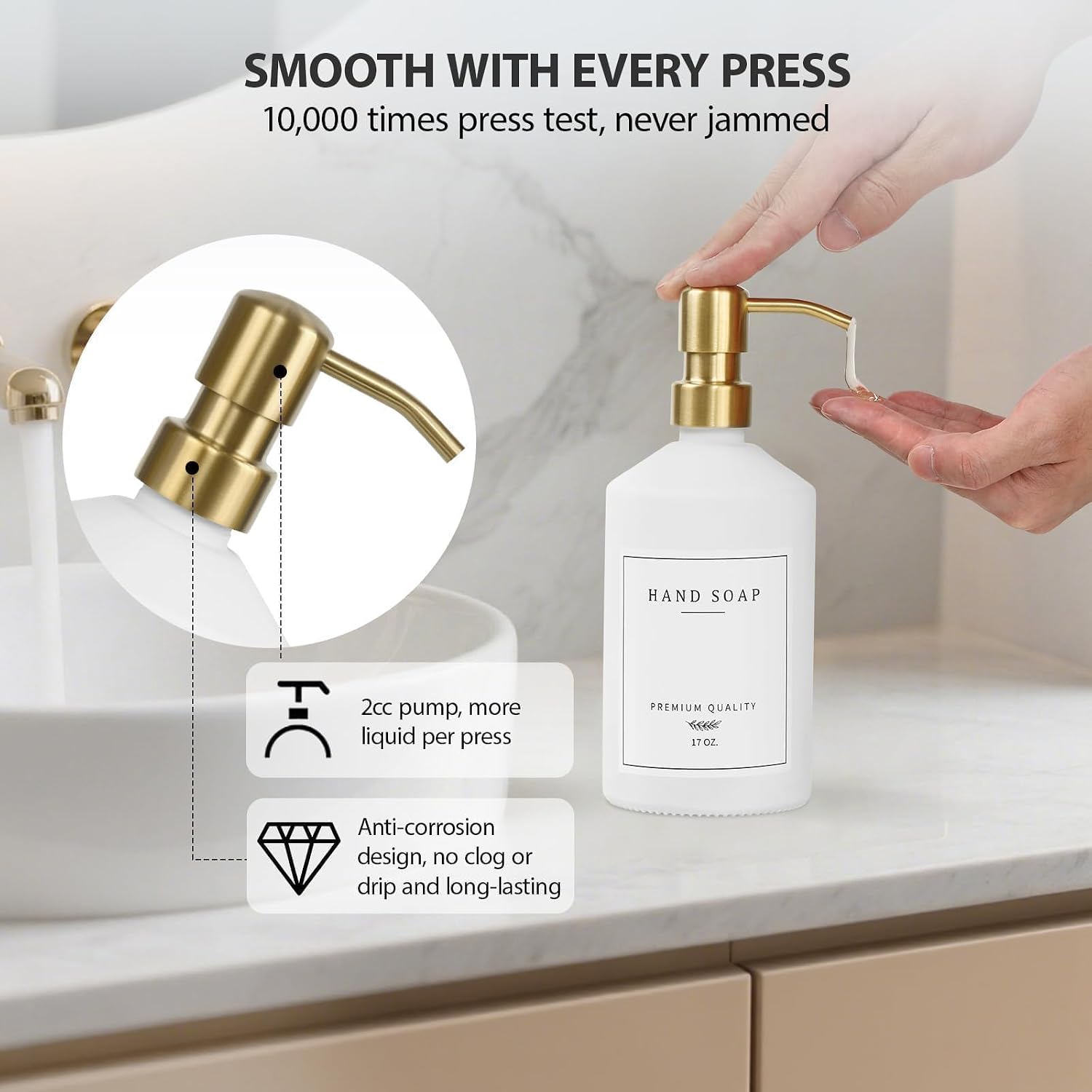 Gold Soap Dispenser Set, Glass Hand and Dish Soap Dispenser Set with Tray,Stainless Pump,14 Stickers for
