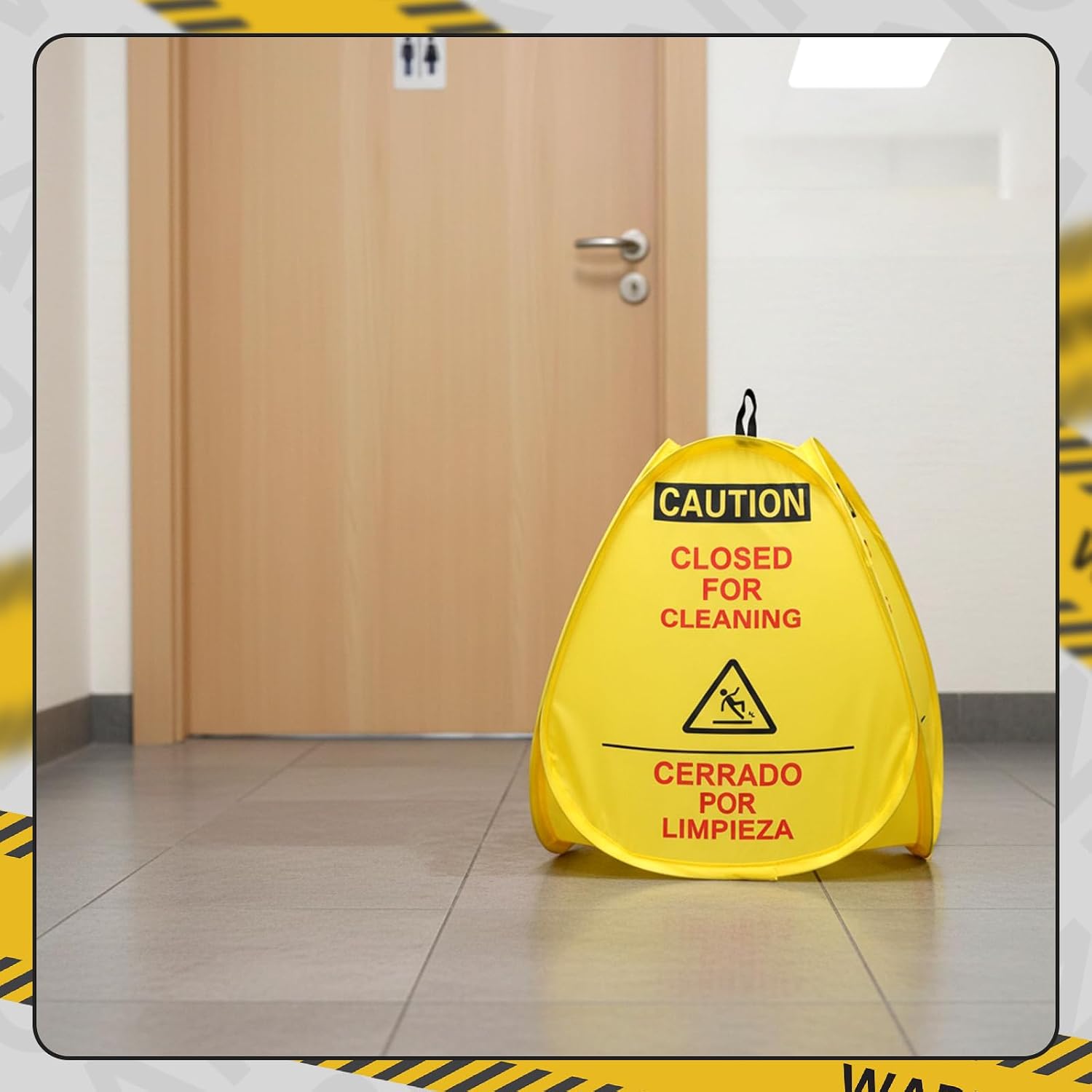 6 Pack 16" Pop-up Wet Floor Sign Closed for Cleaning Signs Yellow 4-sided English/Spanish Warning Foldable Highly