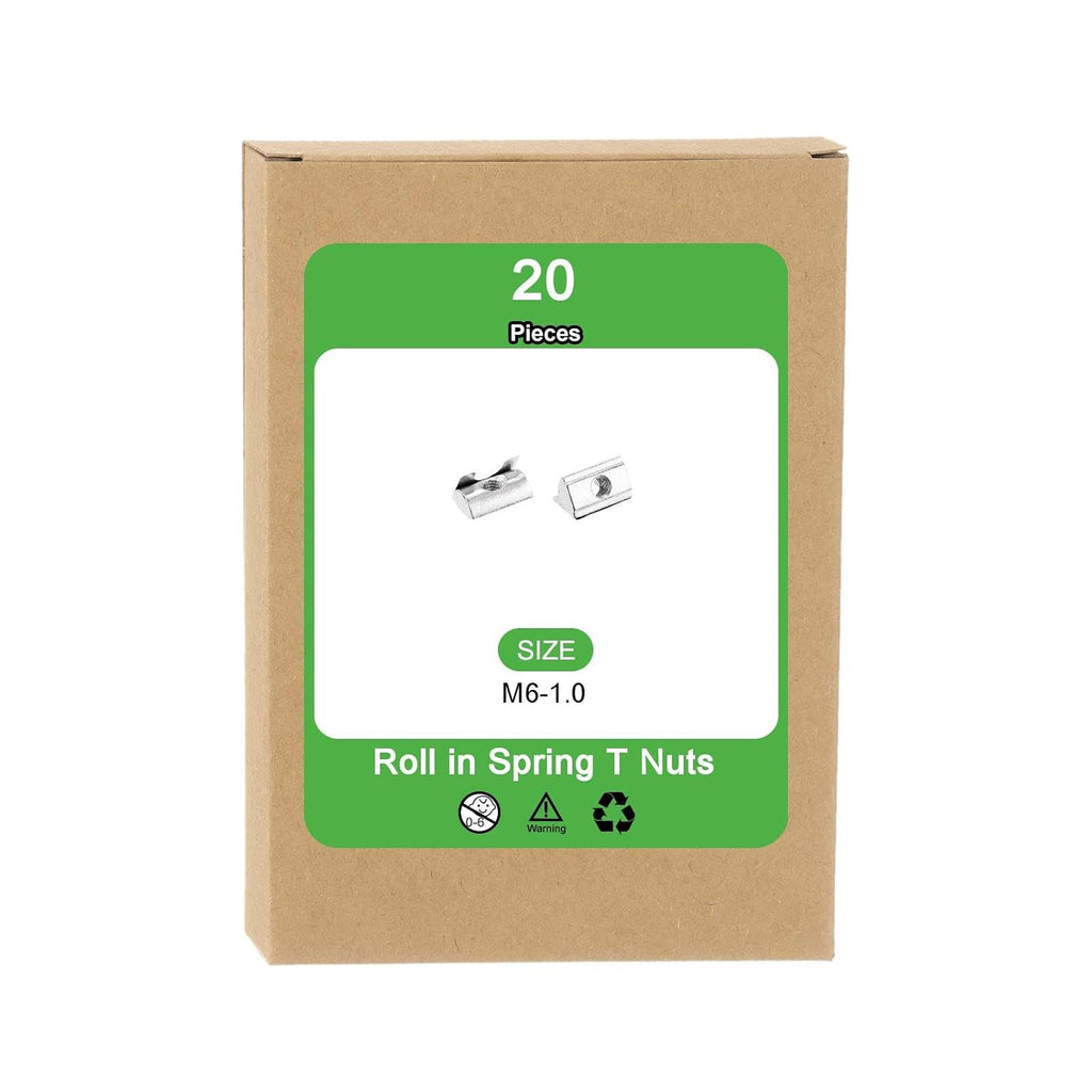 uxcell 20Pcs M6 T Nut Roll in Spring T Nut 3030/4040 Series W/Spring Sheet