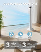 36" Bladeless Tower Fan for Cooling Home Office Bedroom, White