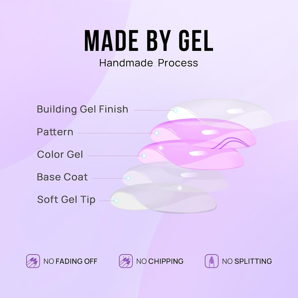 Press On Nails, Medium Almond Cat Eye Nails, 32Pcs Full Kit