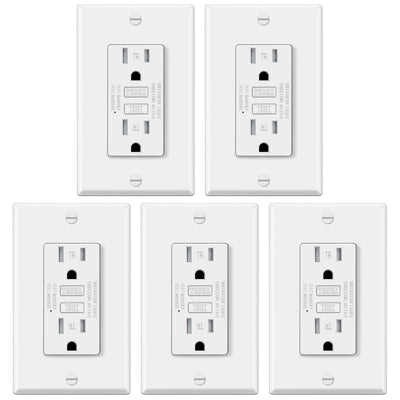 5 Pack GFCI Outlets 15 Amp, TR GFI, ETL Listed, White | Tamper Resistant, 15A GFI Receptacles with LED Indicator