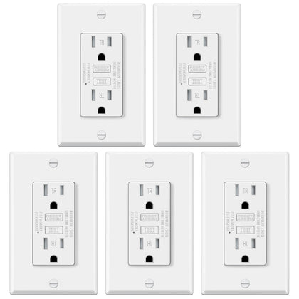 5 Pack GFCI Outlets 15 Amp, TR GFI, ETL Listed, White | Tamper Resistant, 15A GFI Receptacles with LED Indicator