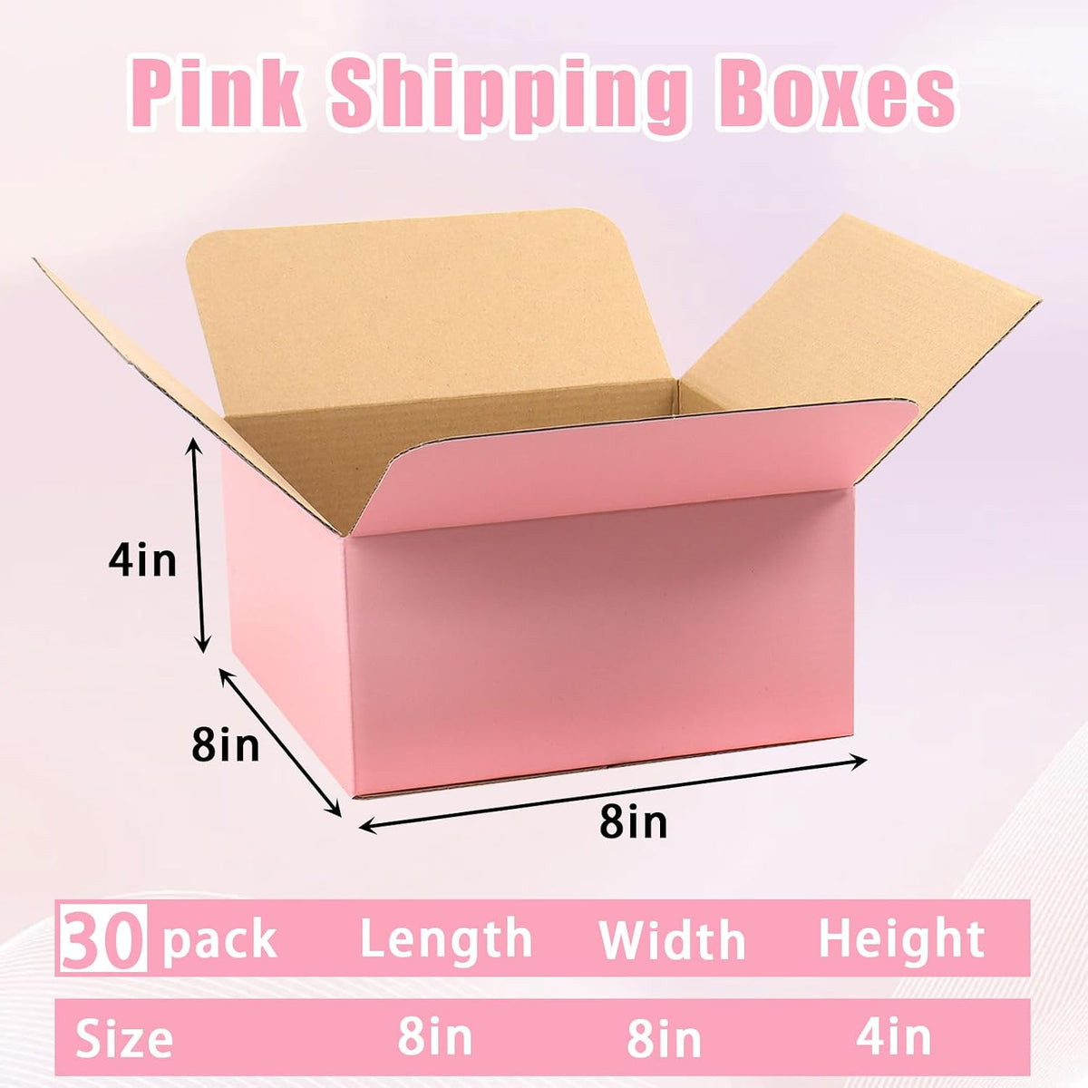 8x8x4 Pink Shipping Boxes, 30 Pack Mailing Boxes for Small Business, Corrugated Cardboard Boxes for Shipping, Packaging