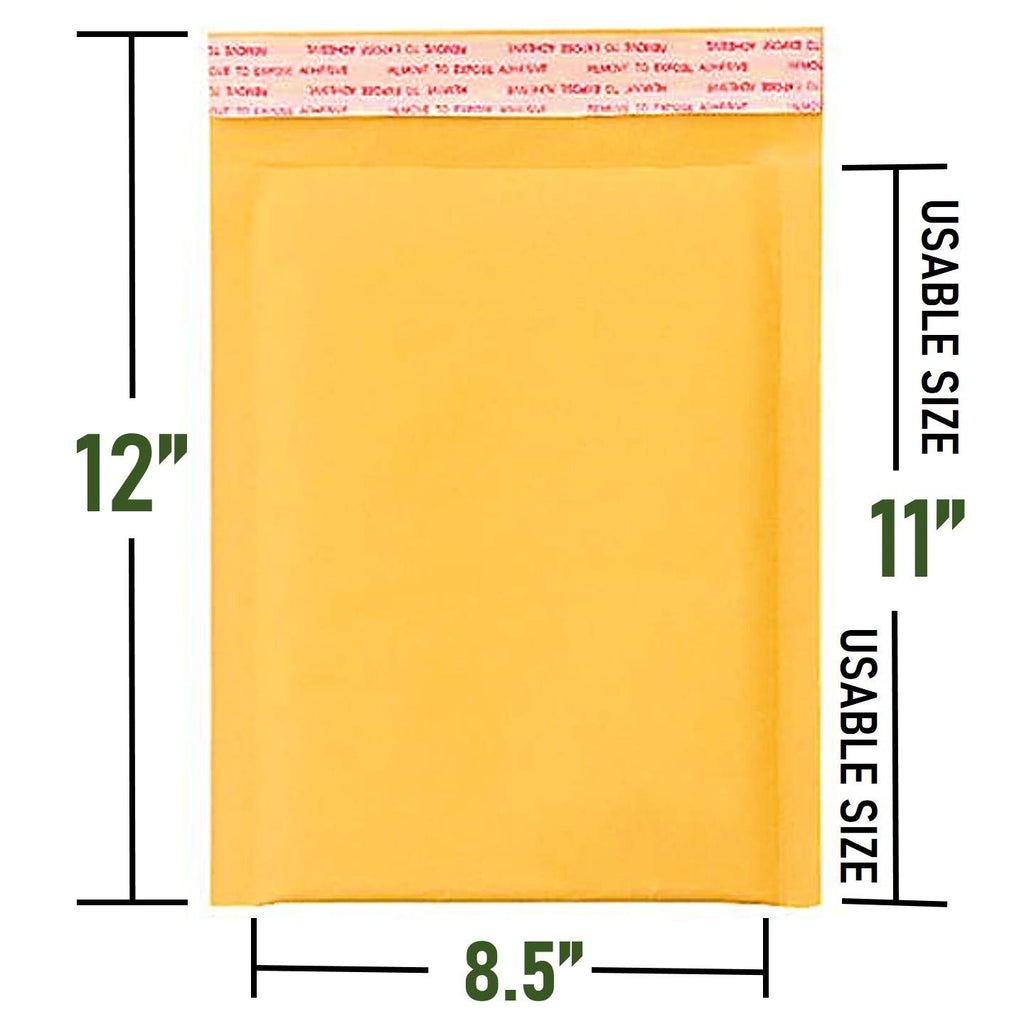 Kraft Bubble Mailers, Self-Seal, Waterproof & Cushioned Padded Envelopes for Shipping, 8.5 x 12 in (10 Pack, Gold)