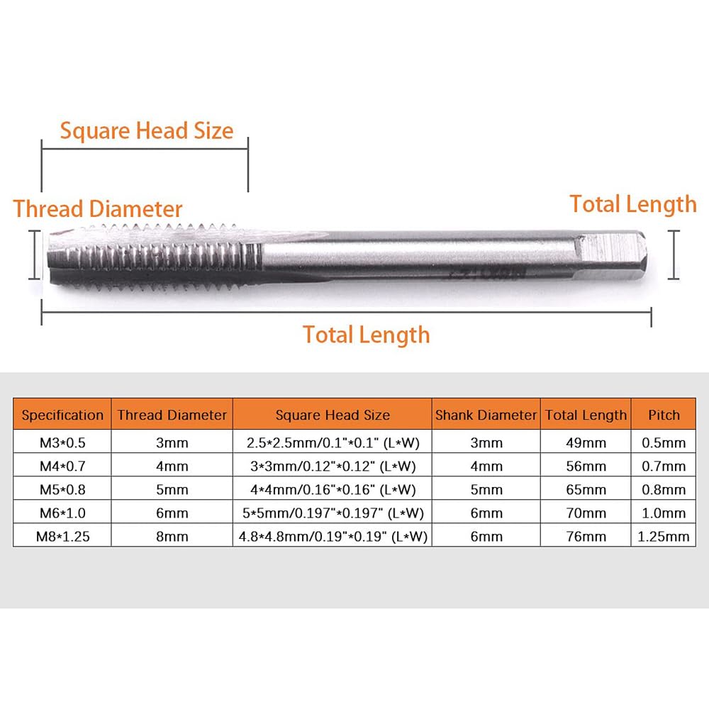 5 Pcs M3 M4 M5 M6 M8 Thread Tap Set Metric Spiral Point Taps Nitriding Coated Machine Screw Drill Tap Bits Thread Tapping Tool