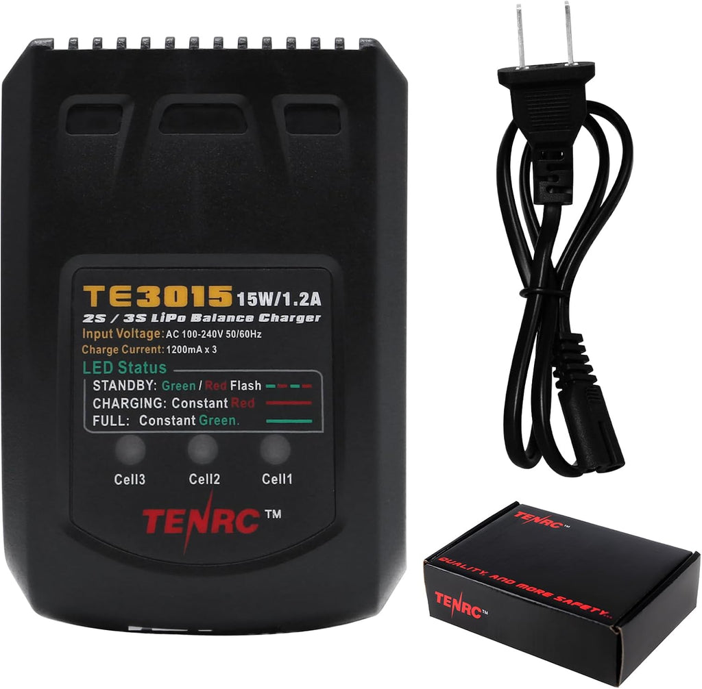LiPo Battery Charger - 2S 3S RC Batteries Balance Chargers AC 7.4-11.1V 15W 1.2A with XH3P XH4P Plug for RC Car LiPo