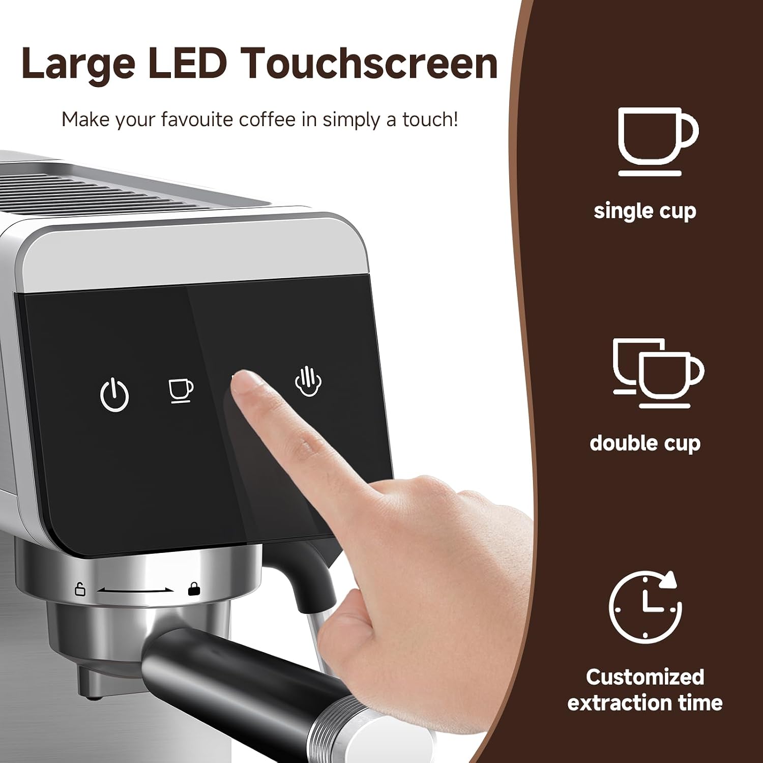 Espresso Machine 20 Bar, Compact Coffee Maker with LED Touch Screen & Milk Frother, Brushed Stainless Steel Housing
