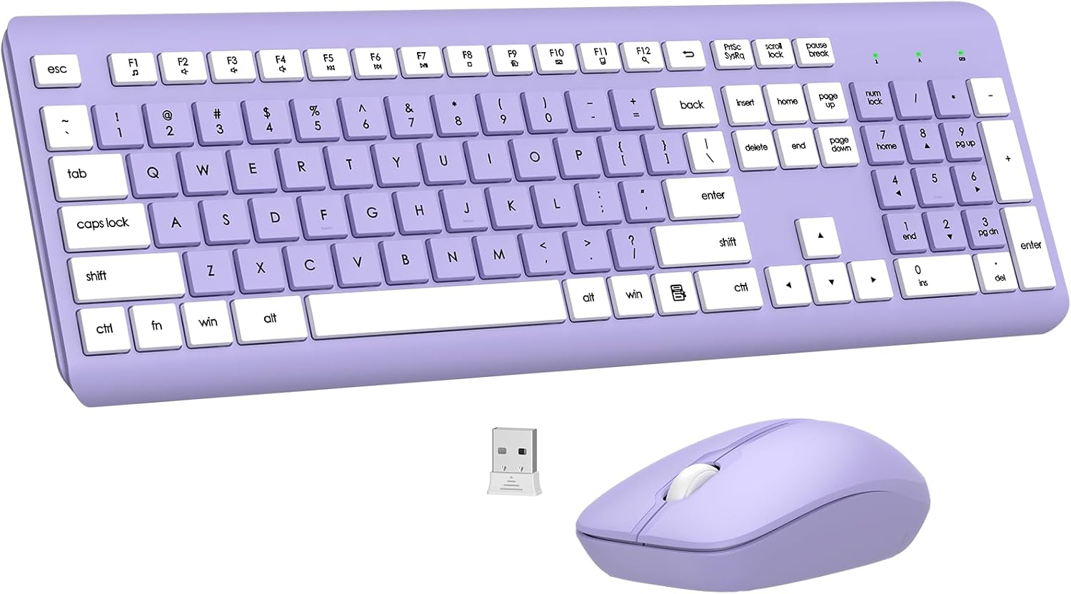 Wireless Keyboard and Mouse Combo, MK258 Full Size Silent Keyboard (Purple) | Silent for Home Office, Optical Mouse