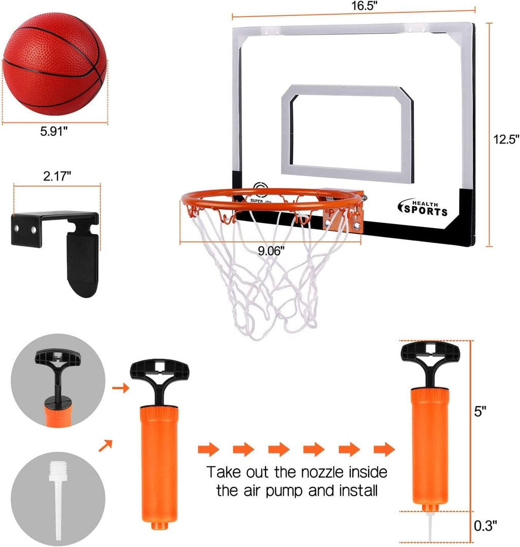 Mini Basketball Hoop Over The Door - Wall Mounted Basketball Hoop Set with Complete Accessories - Basketball Toys