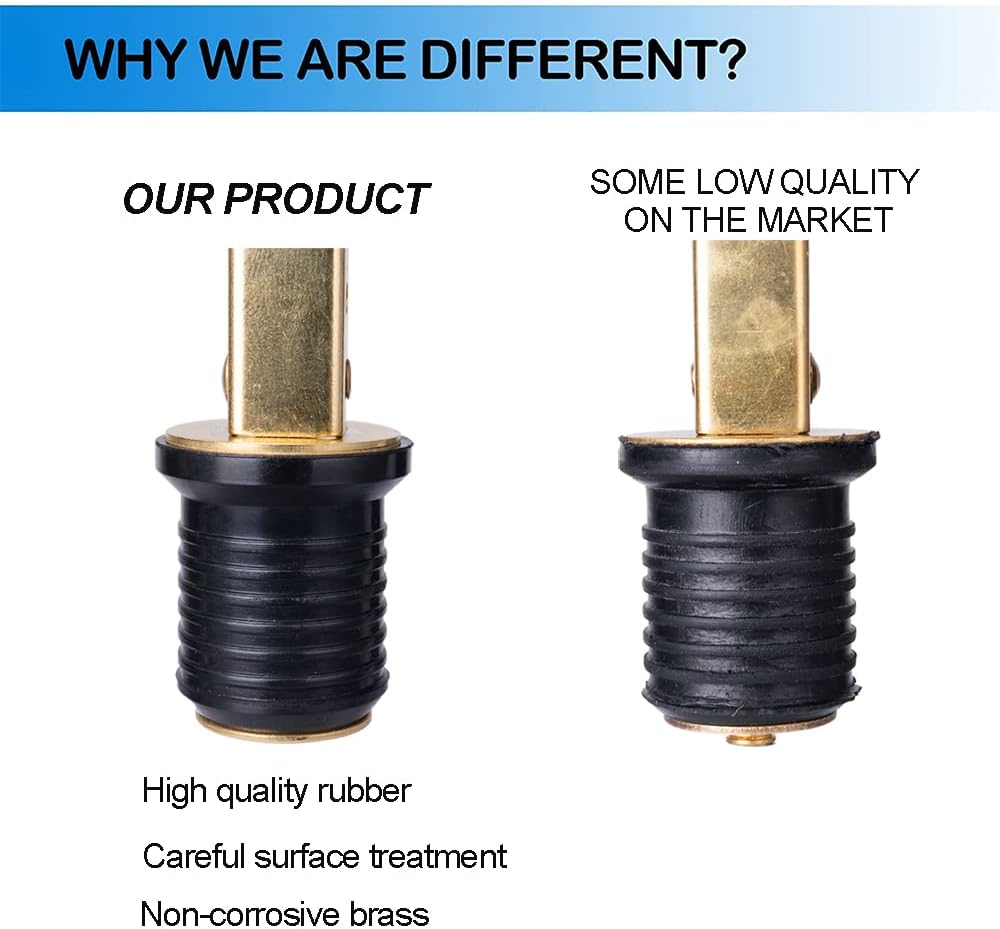 Young Marine Snap-Handle Drain Plug, for 1-Inch-Diameter Drains, Locks in Place, Brass Handle, Rubber Plug (2)