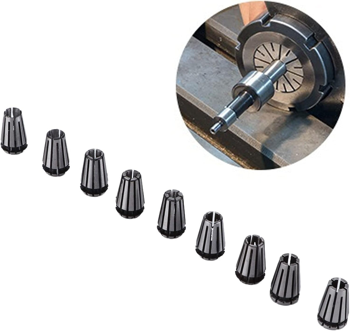 LiebeWH ER8 Collet Set 9-Piece, 0.005mm Precision, HSS