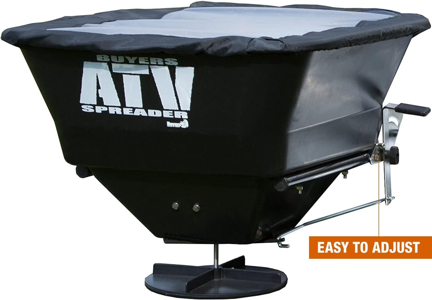 Buyers Products ATVS100 ATV Broadcast Spreader with Rain Cover, 100 lb Capacity, Rear Rack Mount, Poly Hopper, 12V Motor