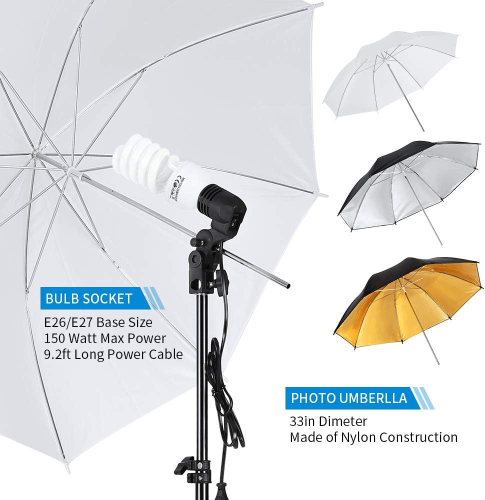Photography Lighting Kit, 6.5x10feet/2x3m Backdrops Stand Support System, 5 in 1 reflectors, 1600w 5500k Umbrellas