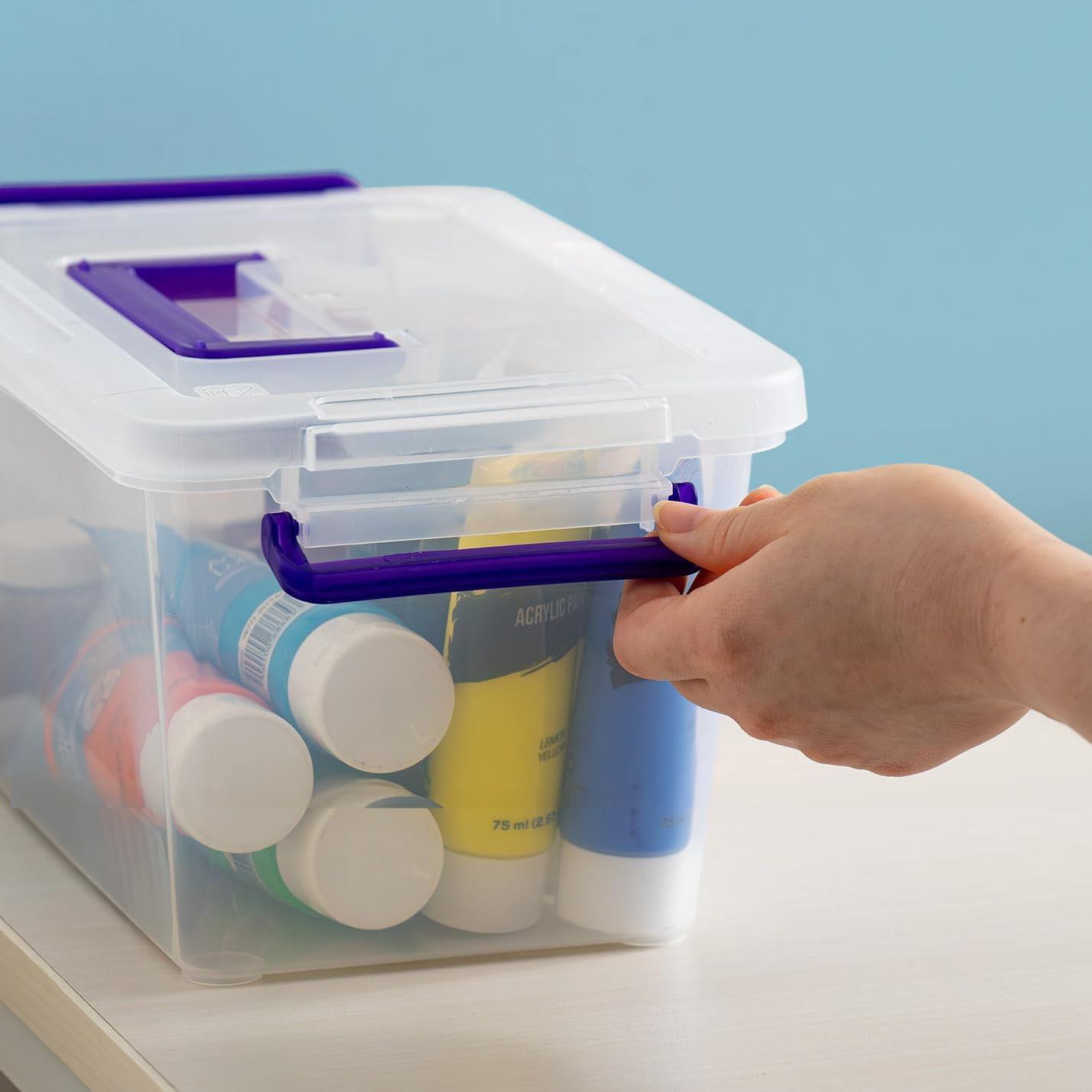 5 Qt. Plastic Craft Storage Container Bins with Lids, 6 Pack, Small Art & Office Supply Organizer Tote, Sensory Bins